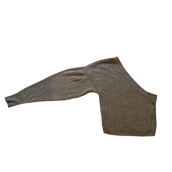 Mod On Trend Purple Shimmer Ribbed Knit Cropped One Shoulder Sweater, Sz L - Picture 9 of 14